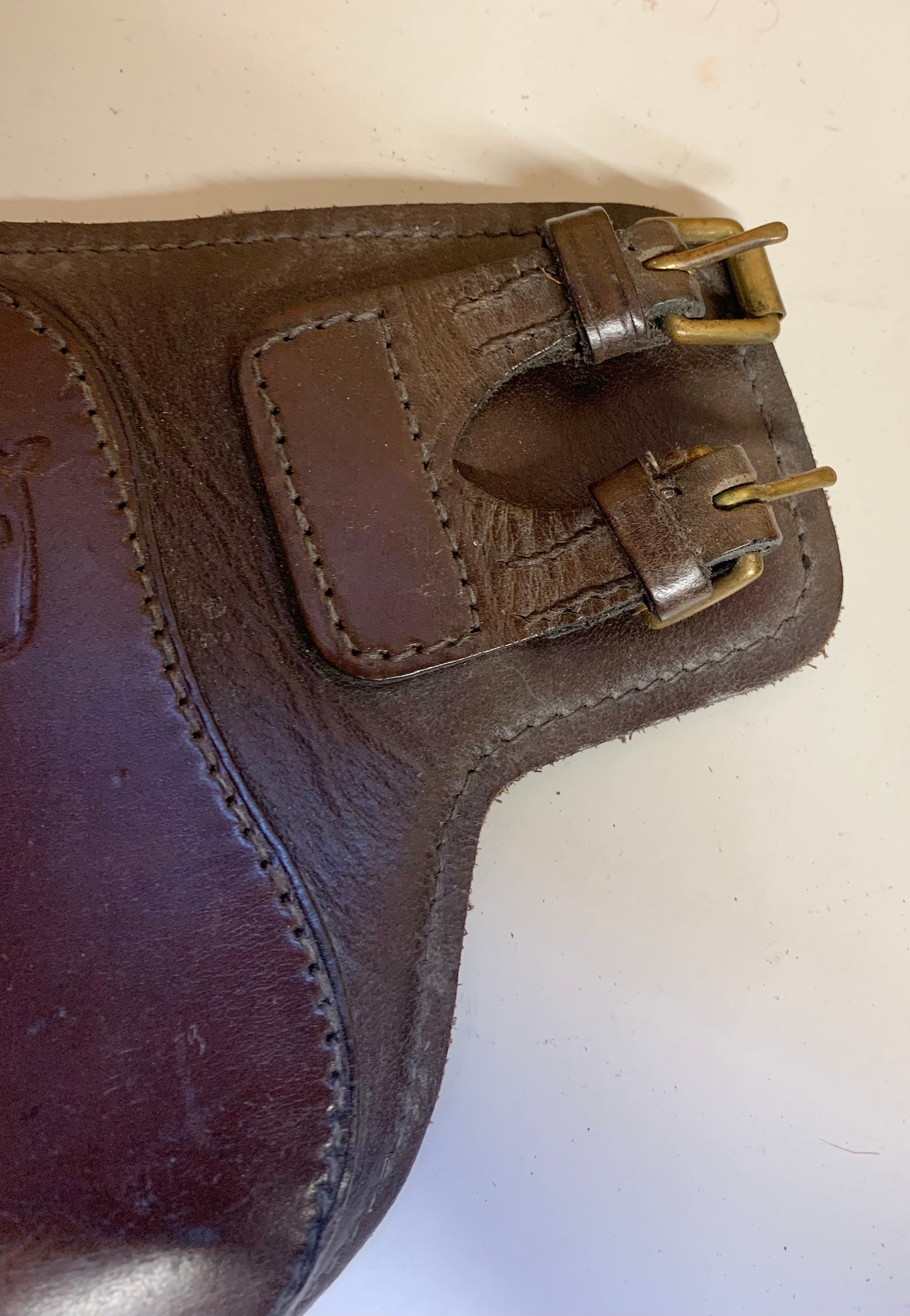 Cob size Sabre English leather fetlock boots with Solid Brass Buckles in havana brown