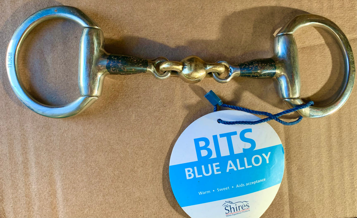 New 4.5” sweet iron flat eggbutt with lozenge blue alloy single joint eggbut snaffle