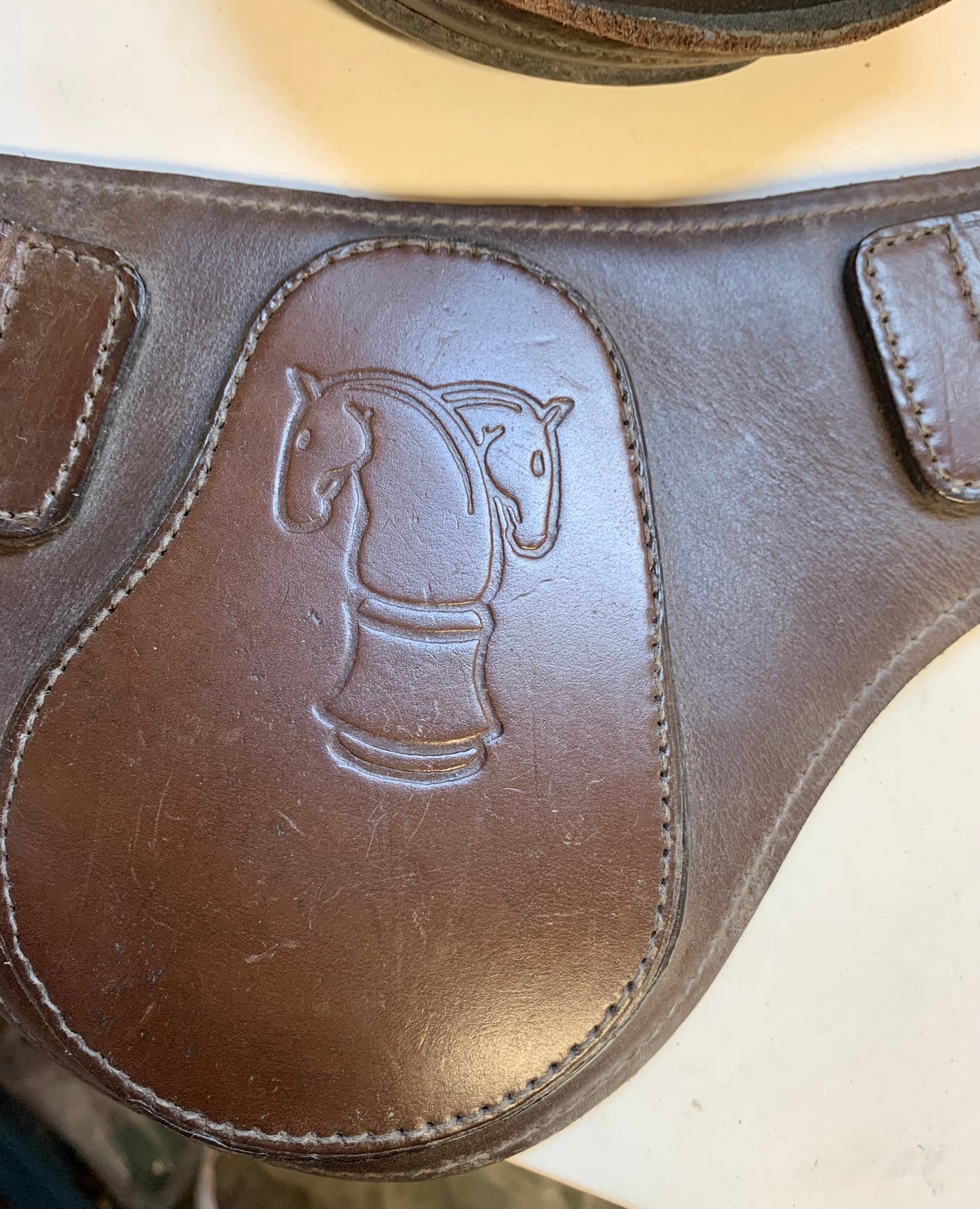Cob size Sabre English leather fetlock boots with Solid Brass Buckles in havana brown