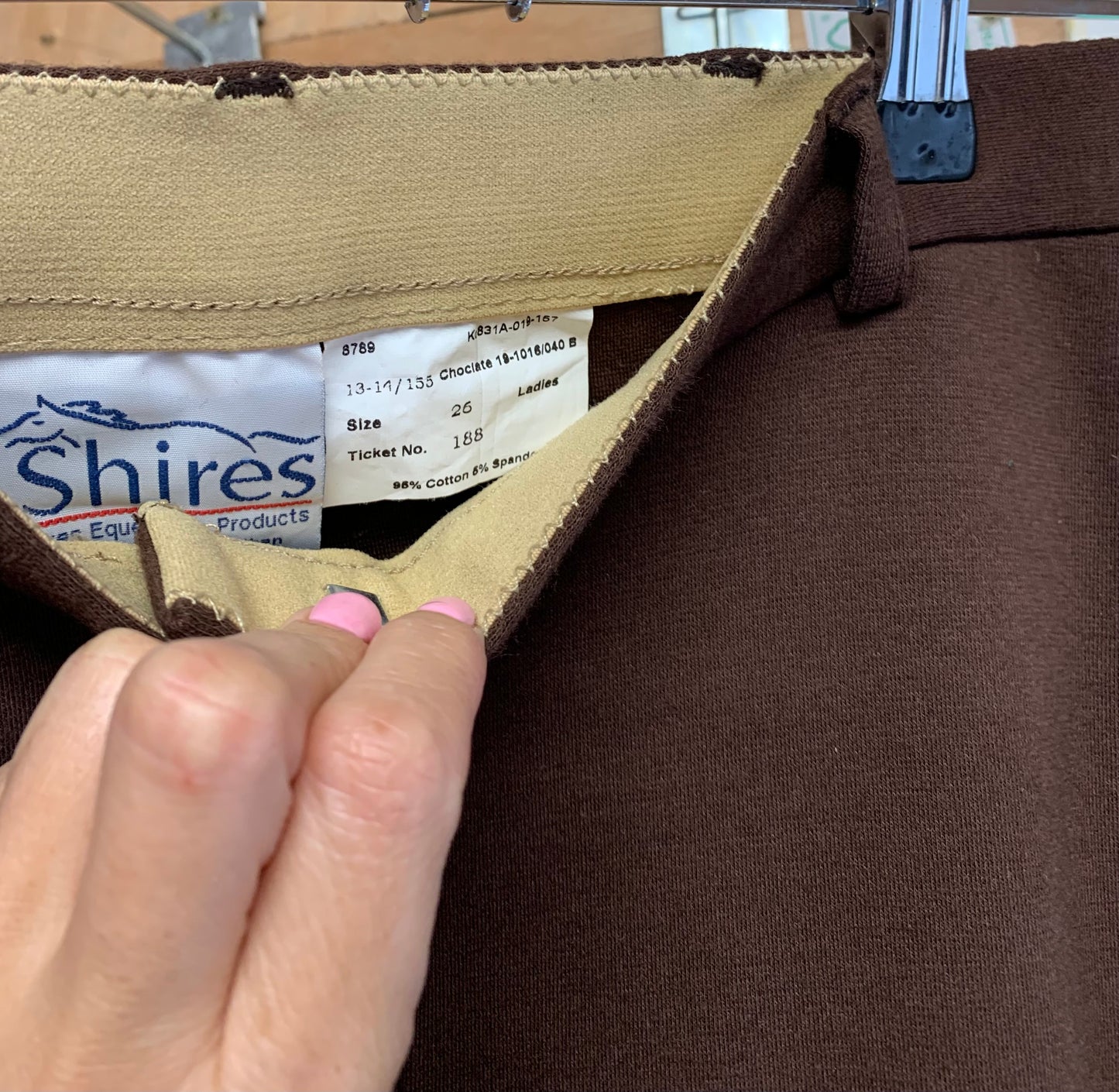 Shires Two Tone Wessex Jodhpurs - Chocolate/Taupe ladies size 26”