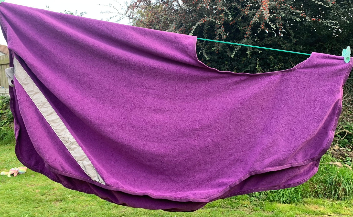 Size large/full (4’ 11”) purple Harrison Howard exercise fleece rug with reflective strips