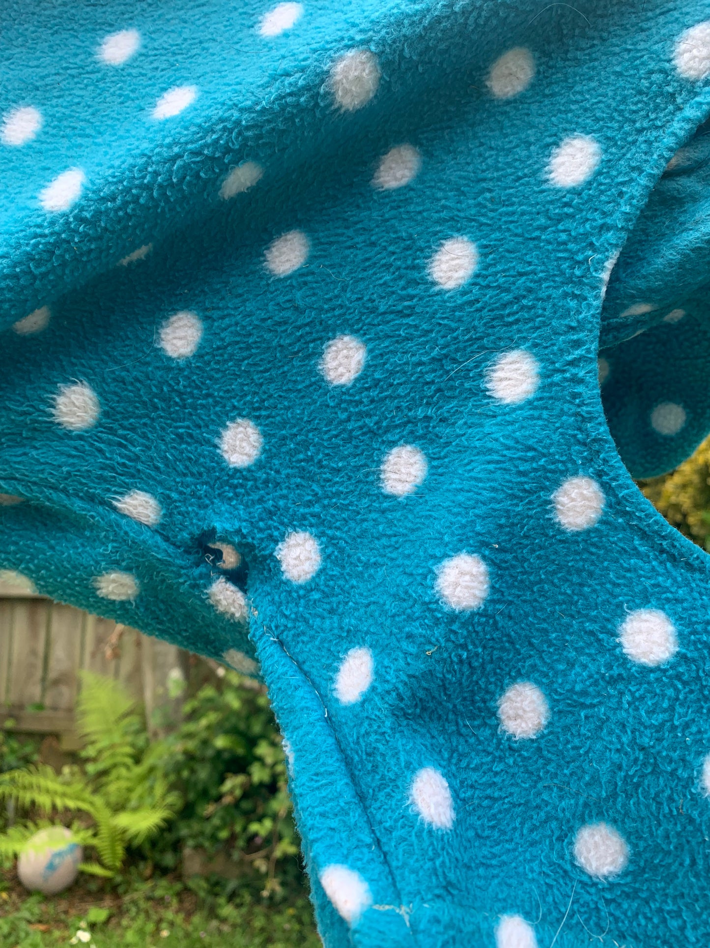 Snuggly pony size blue & white full face fleece hood