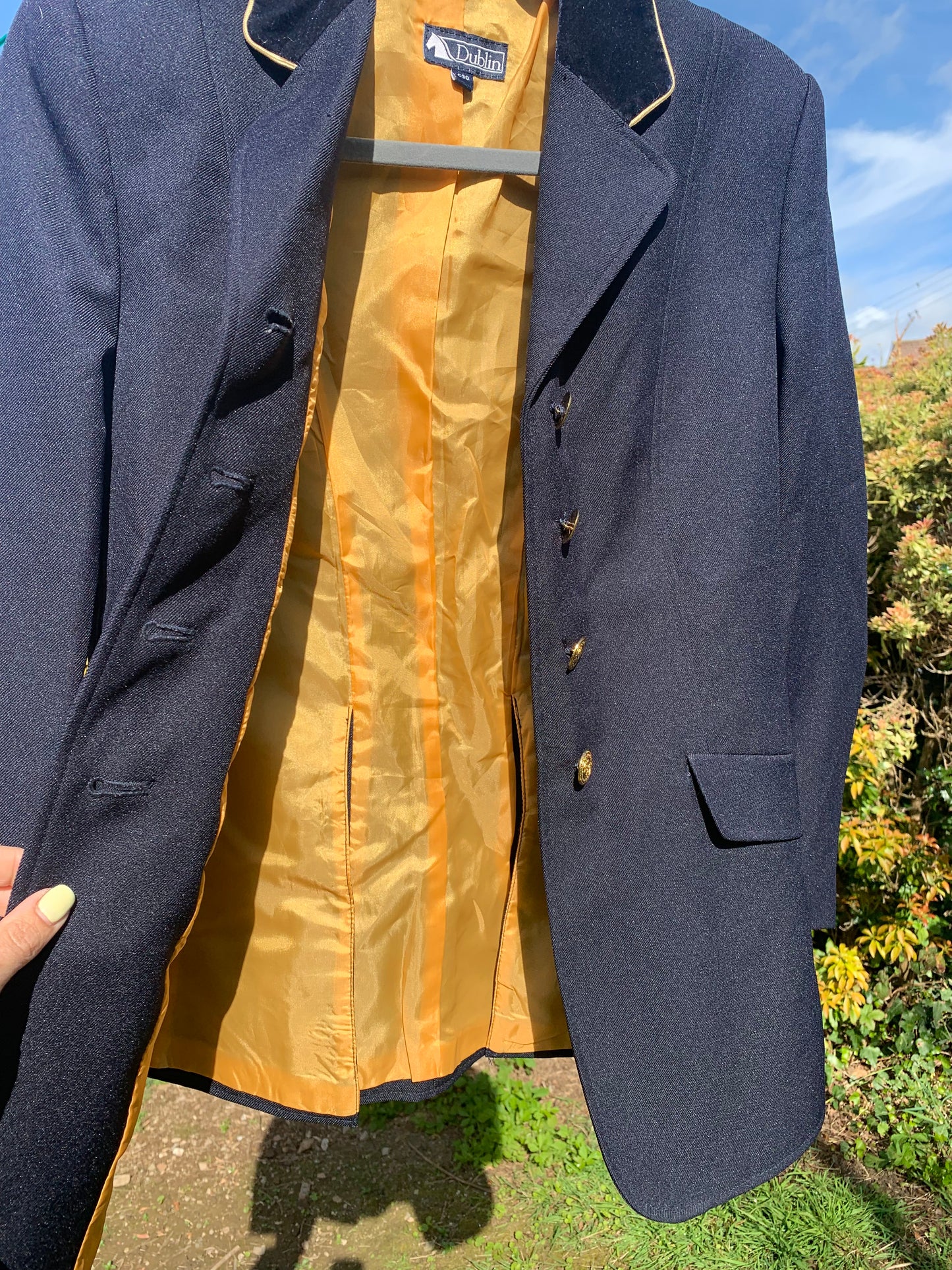 Dublin Ashby navy & gold show jacket with velvet collar ladies 6/8 or teenager
