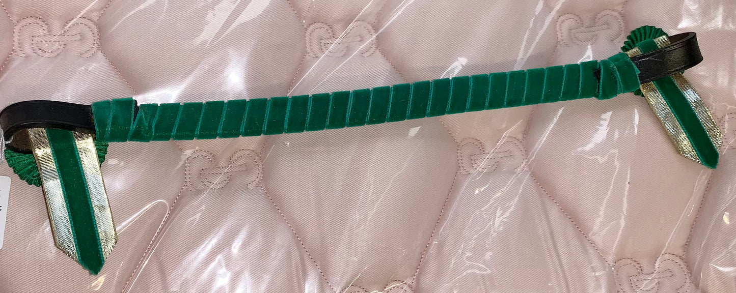 Green/gold velvet show/christmas browband 13” pony size