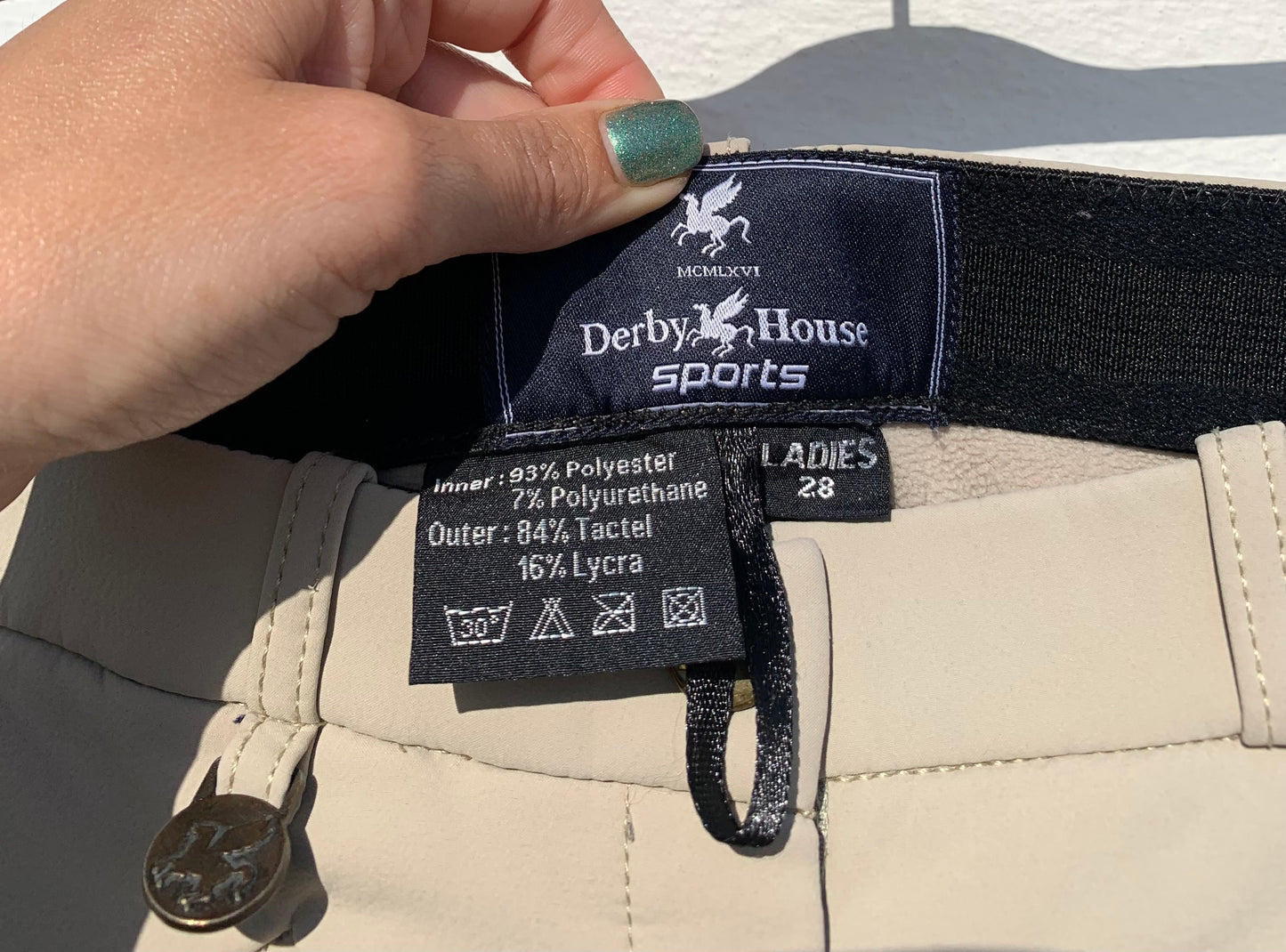 Ladies beige derbyhouse water resistant fleece lined warm sports jodhpurs size 28