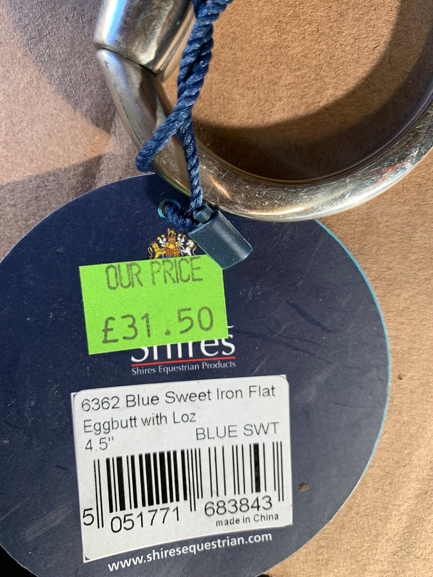 New 4.5” sweet iron flat eggbutt with lozenge blue alloy single joint eggbut snaffle