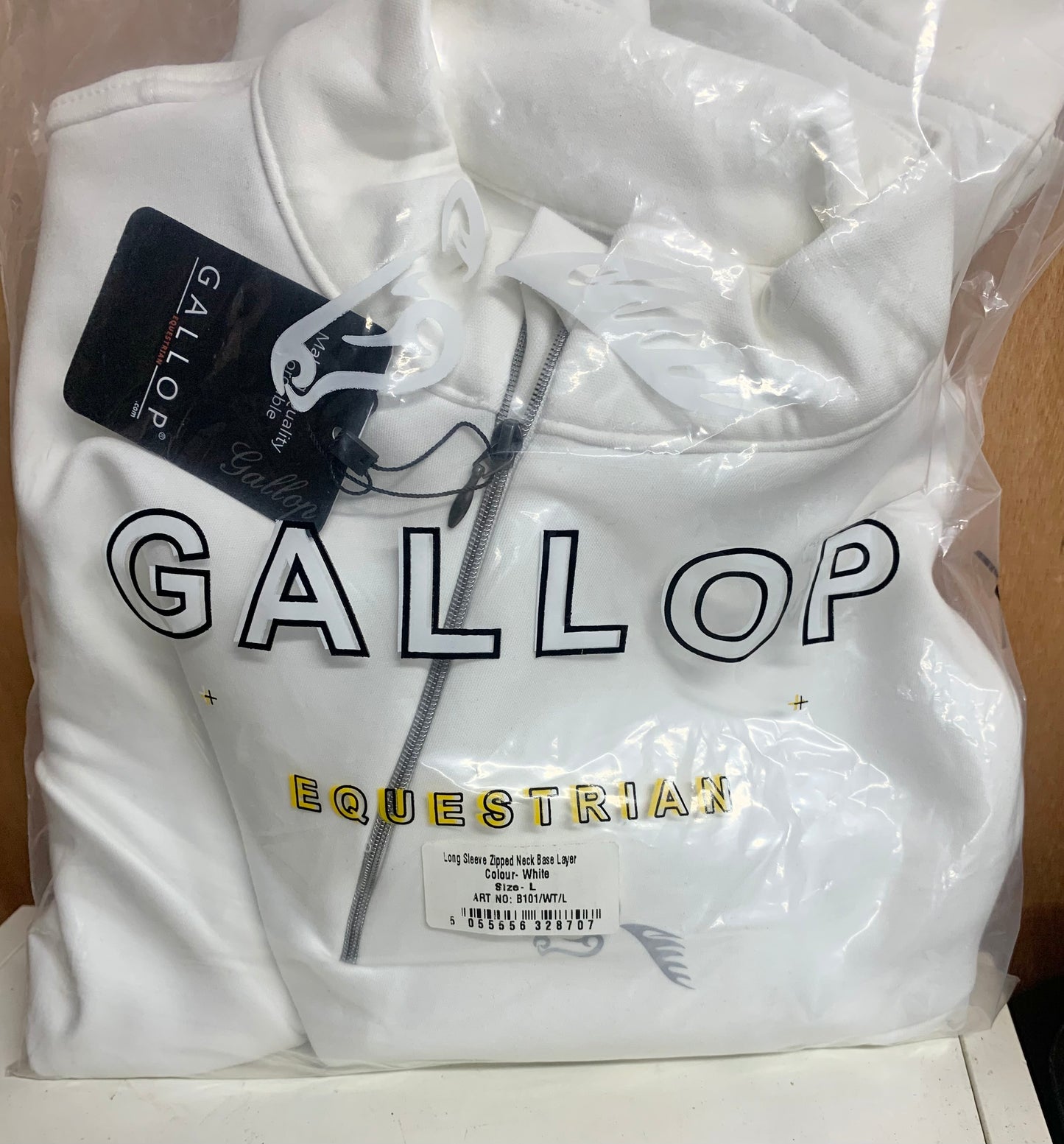 New with tag white gallop base layer size large