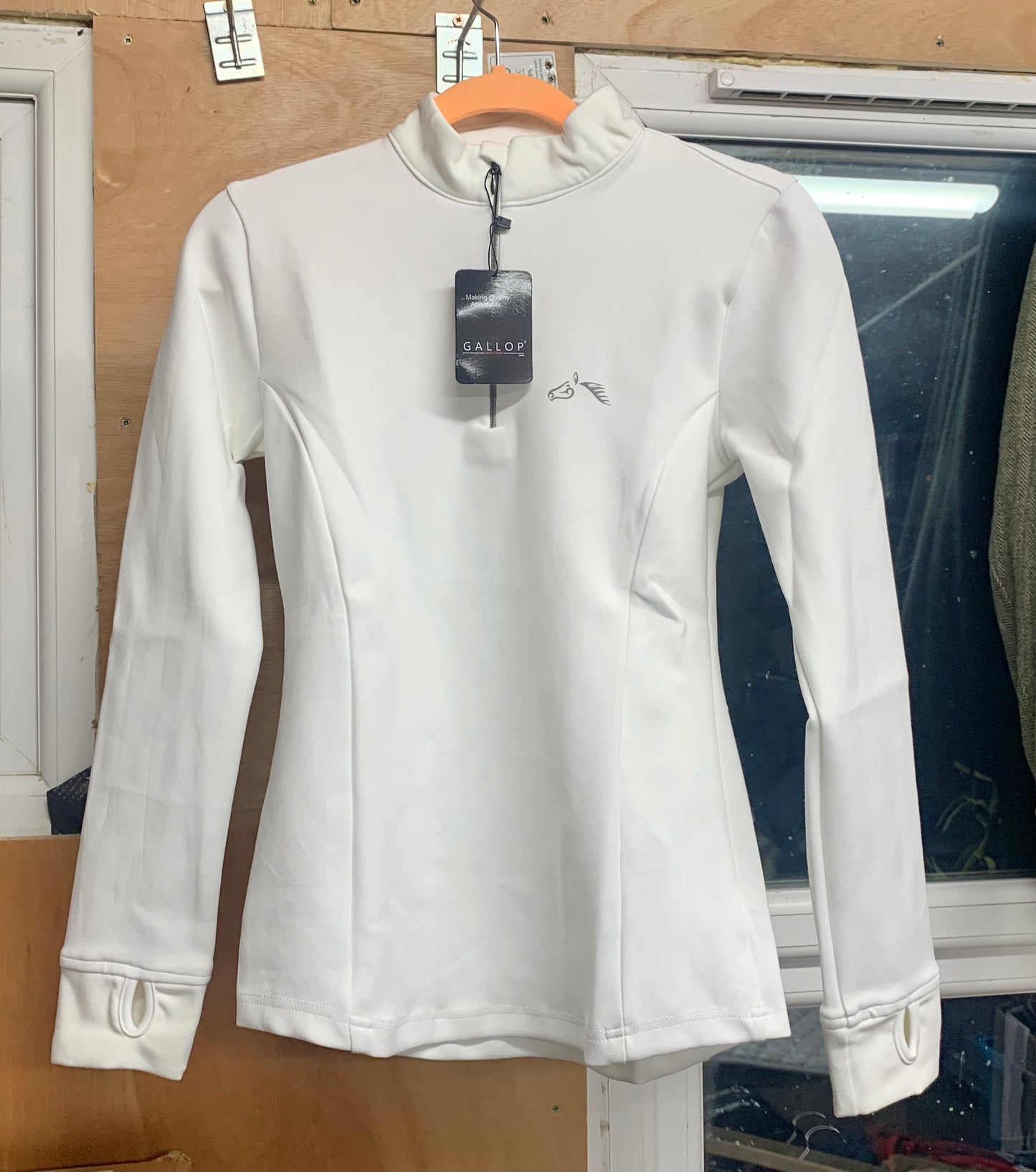 New with tag white gallop base layer size large