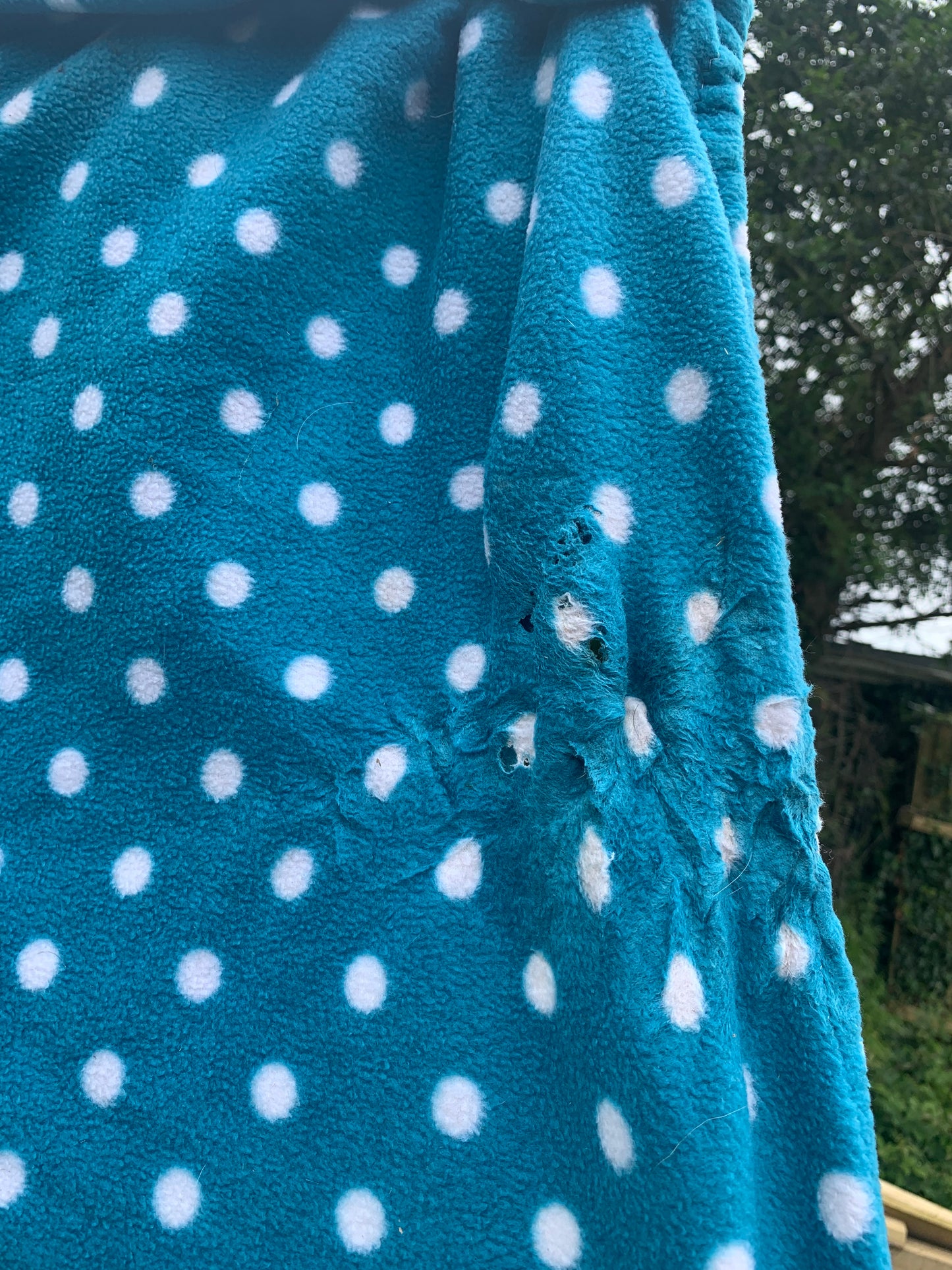 Snuggly pony size blue & white full face fleece hood