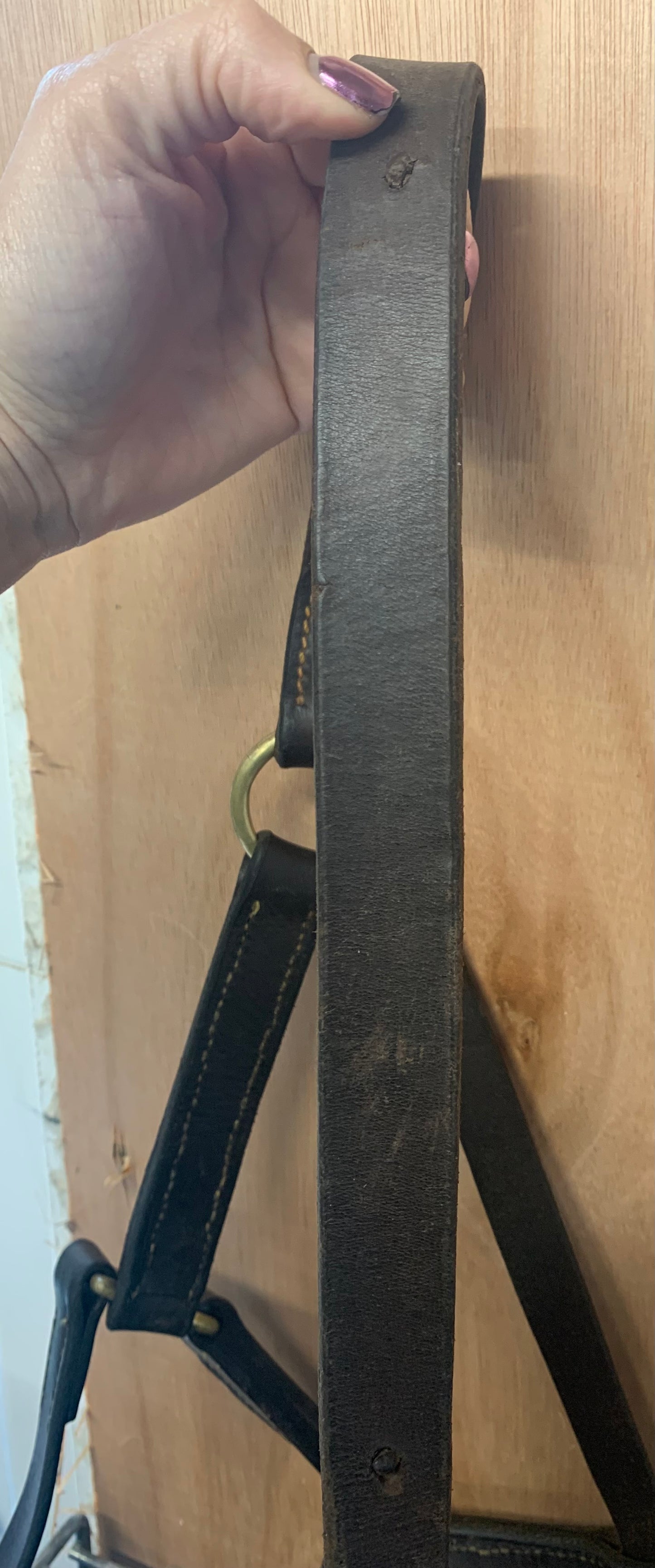 Brown large pony/cob leather headcollar with brass fittings