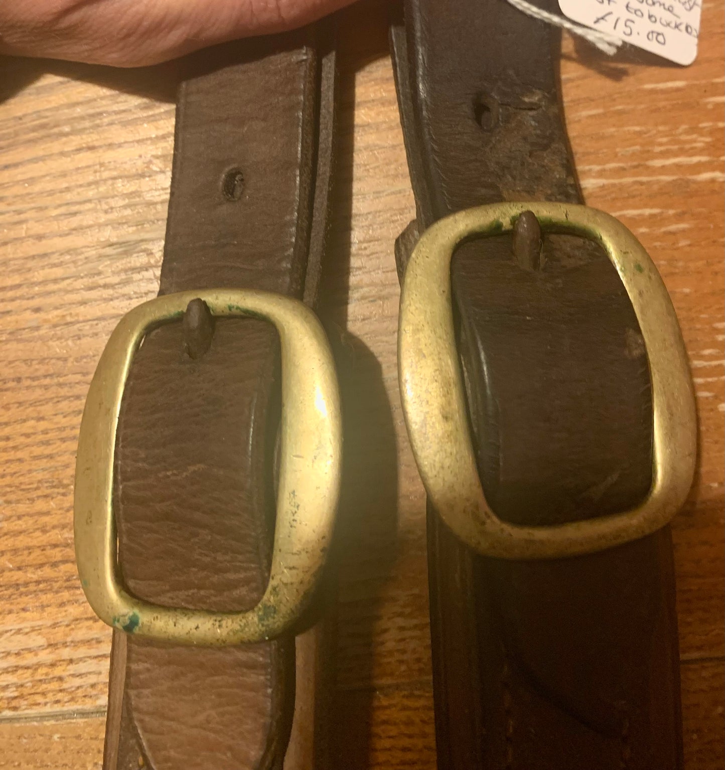 Brown leather brass buckle breast girth