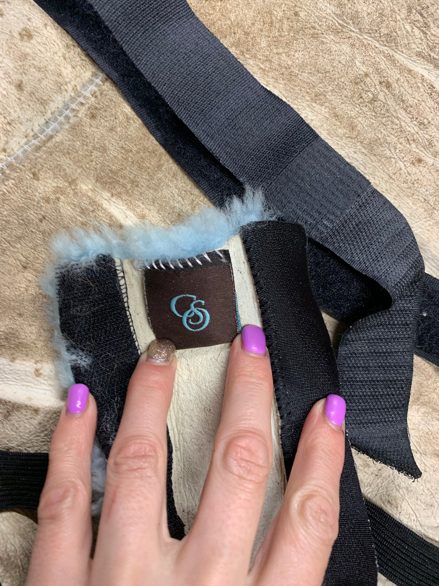 Lambskin light blue saddle seat saver and bridle covers set