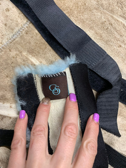 Lambskin light blue saddle seat saver and bridle covers set