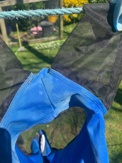 Lycra stretch zip up fly mask blue pony size