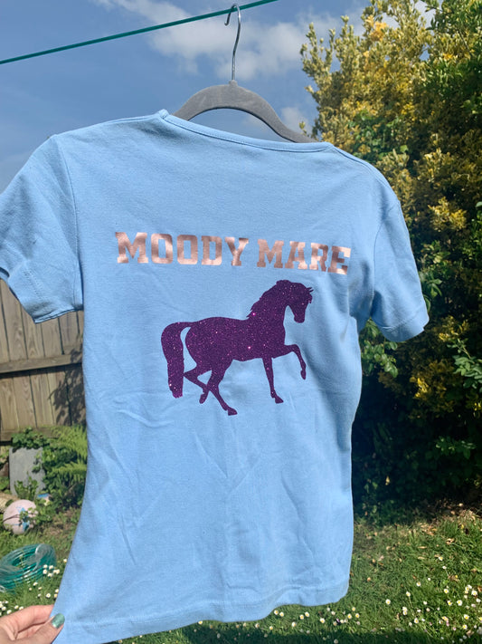 Glitter “moody mare” blue & purple t-shirt