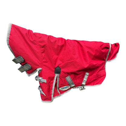 🐴 WeatherBeeta Heavyweight Combo Neck Turnout Rug – 3’0”
❤️ Red with Grey/Navy Trim