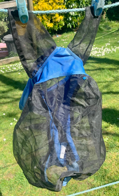 Lycra stretch zip up fly mask blue pony size