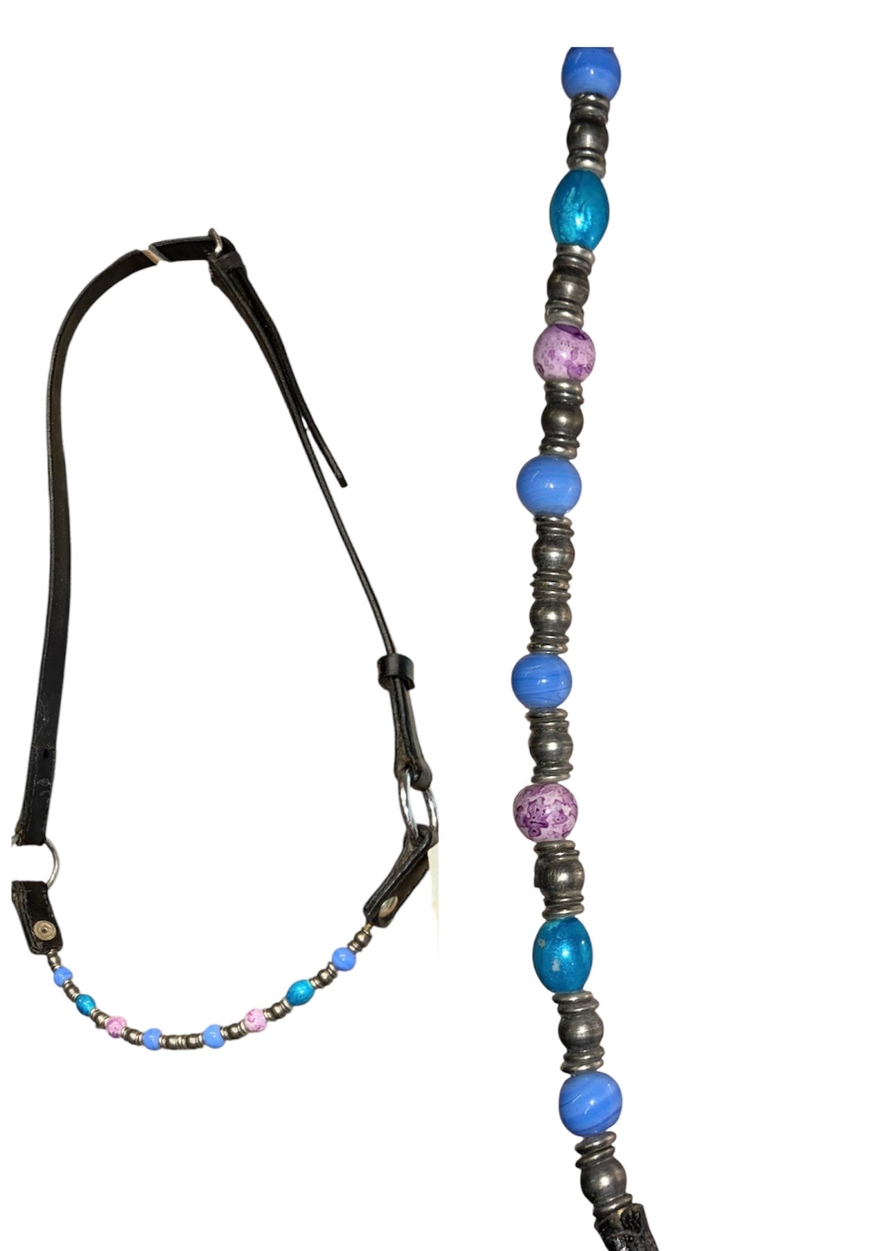 New beautiful  black leather in-hand halter with beaded noseband mini pony/arab