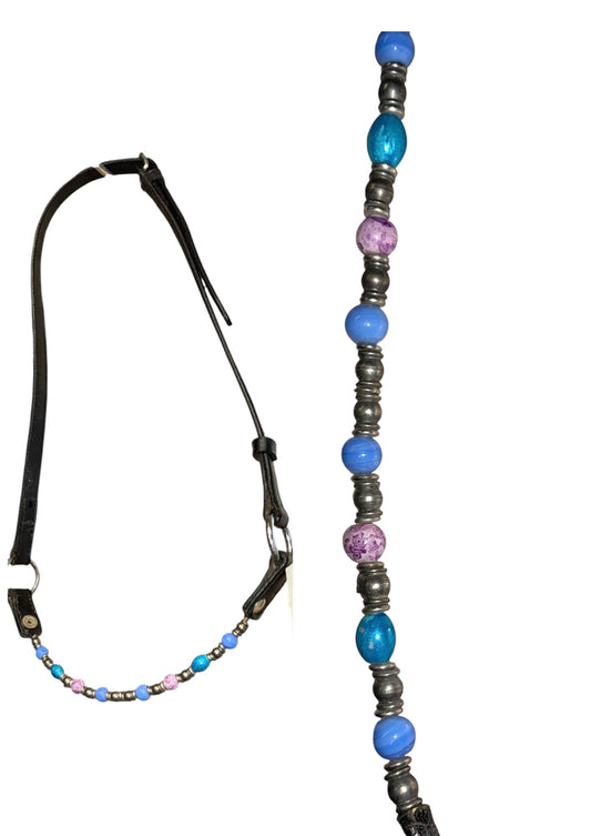 New beautiful  black leather in-hand halter with beaded noseband mini pony/arab