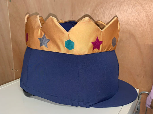 King 👑 riding hat cover navy & gold