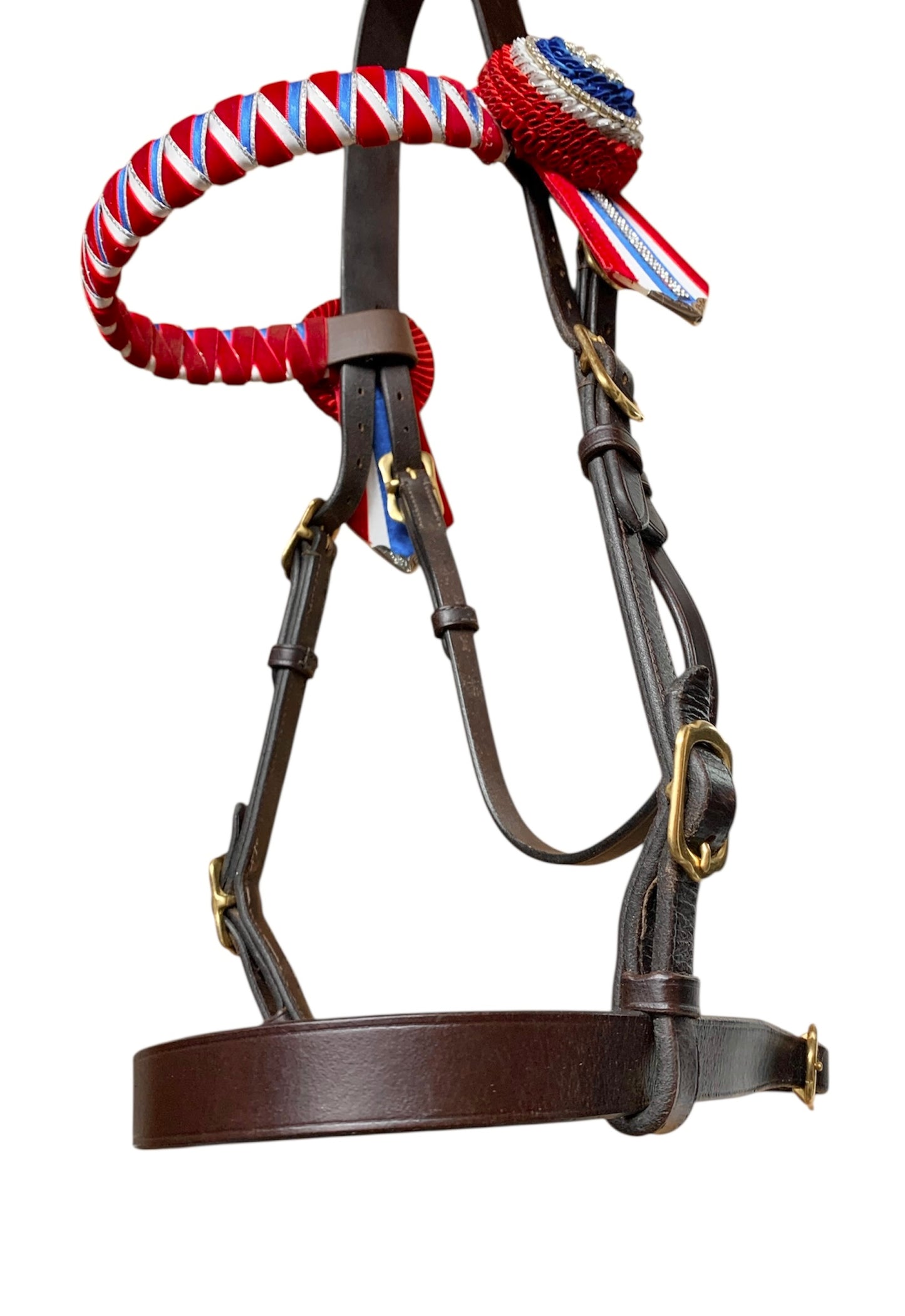 Shires cob size brown inhand bridle with brass buckles & bling browband