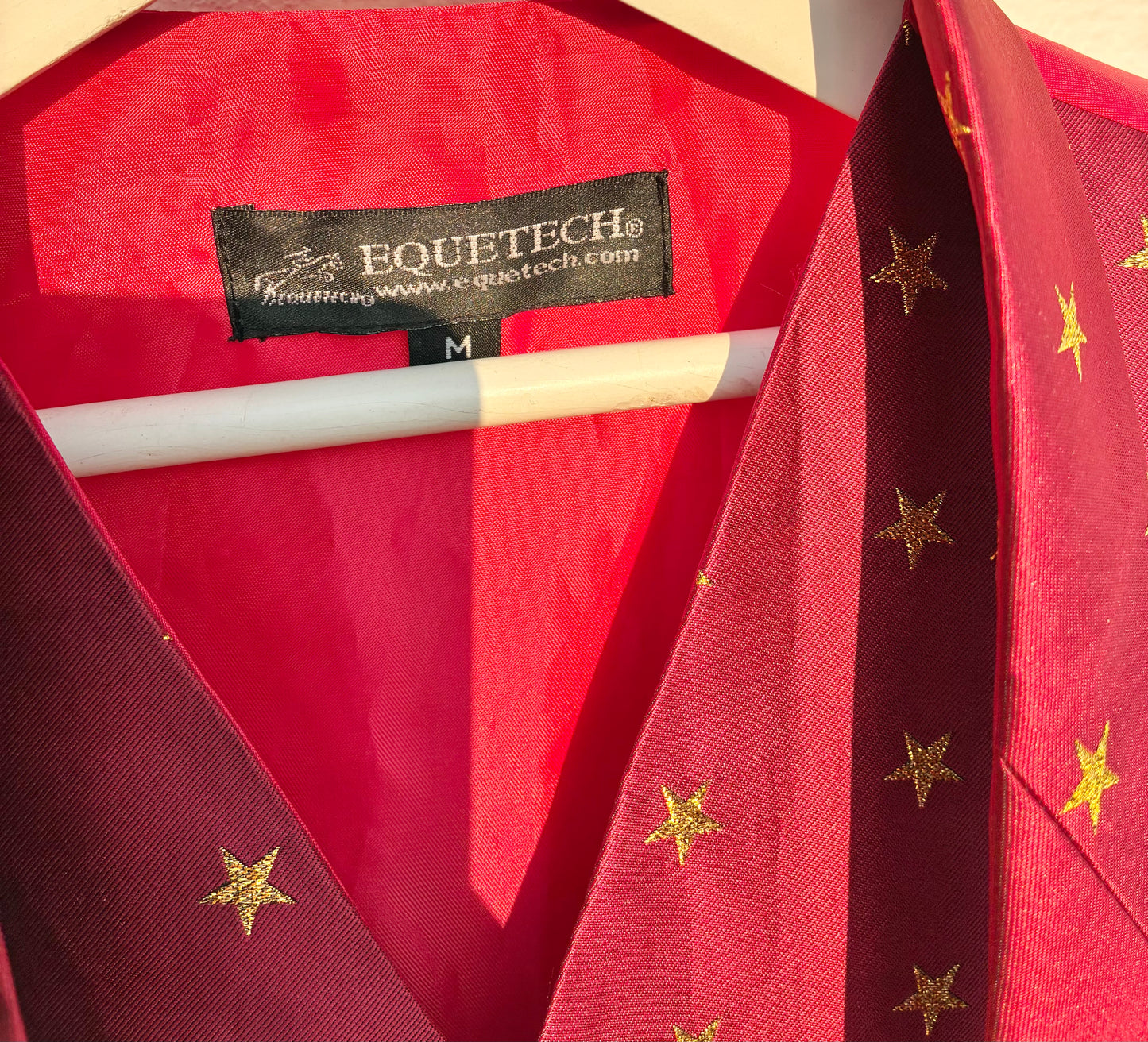 Equetech Junior  burgandy & gold star design showing Waistcoat  with matching tie size medium