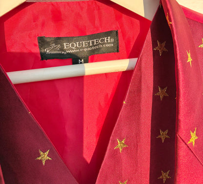 Equetech Junior  burgandy & gold star design showing Waistcoat  with matching tie size medium