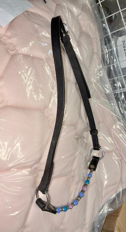 New beautiful  black leather in-hand halter with beaded noseband mini pony/arab