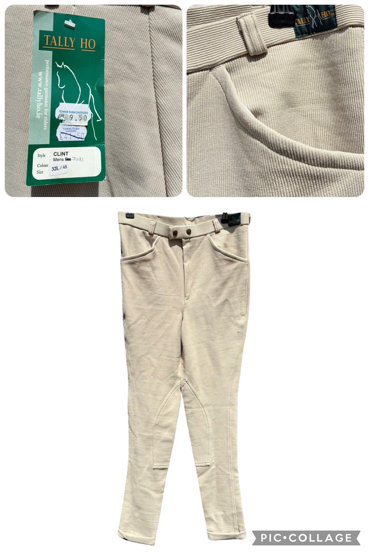 New with tag men’s Tally Ho Clinton jodhpurs size 32L/48 beige