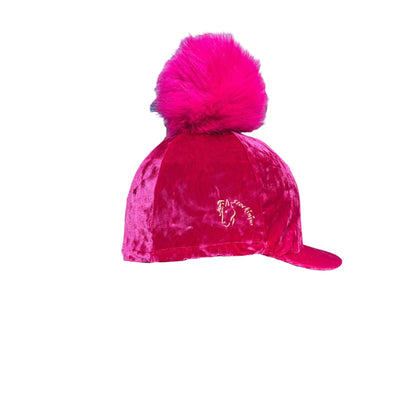 Stockinjur bright pink velvet hat Silk with large faux fur pom-pom