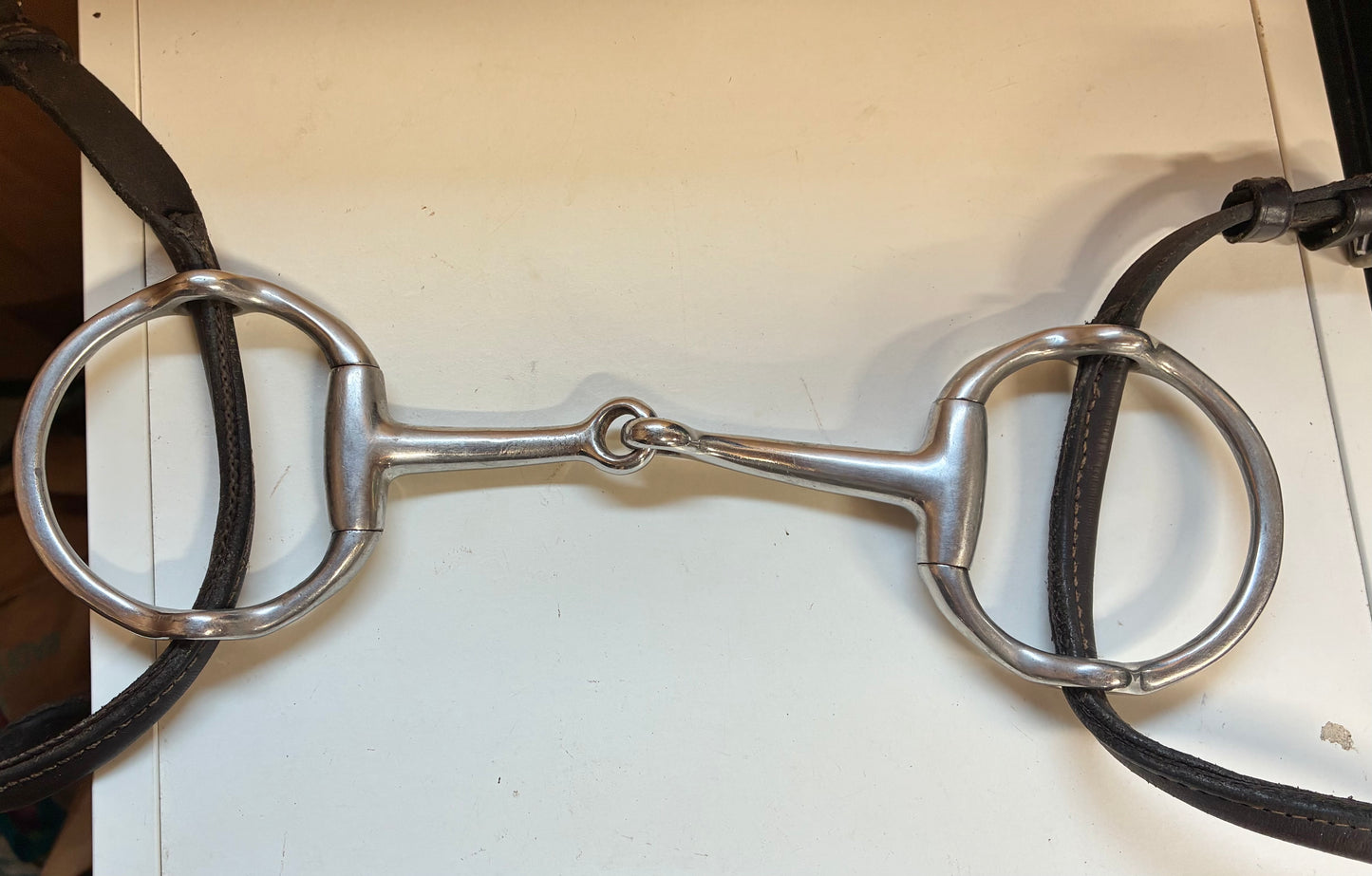 5” jointed Cheltenham gag bit with brown leather cheek pieces