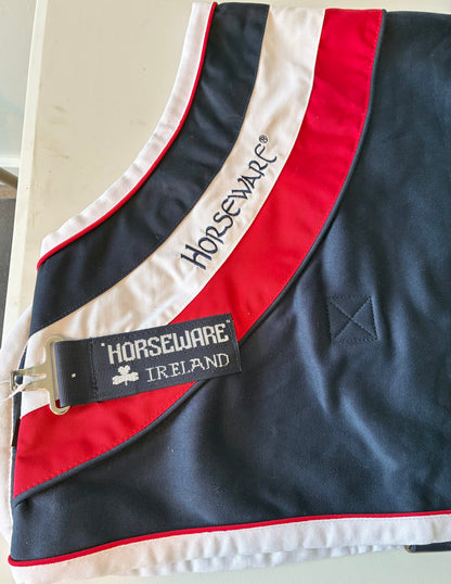 New with tag Horseware Rambo Fashion Cooler - Navy/Red/White 2’6”