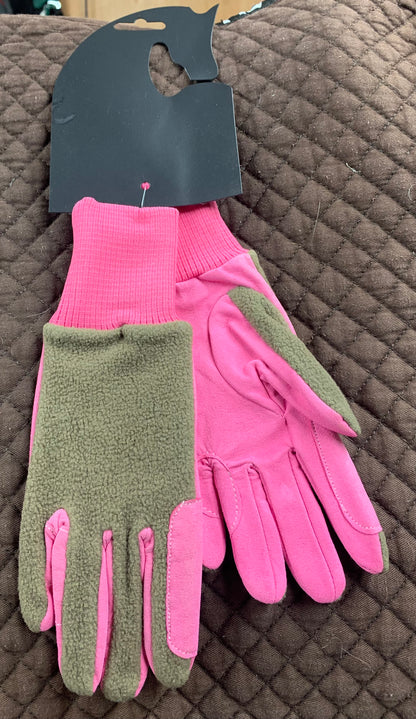 New Amara Fleece 2-tone Horse Riding Gloves Childs Small Pink / Grey