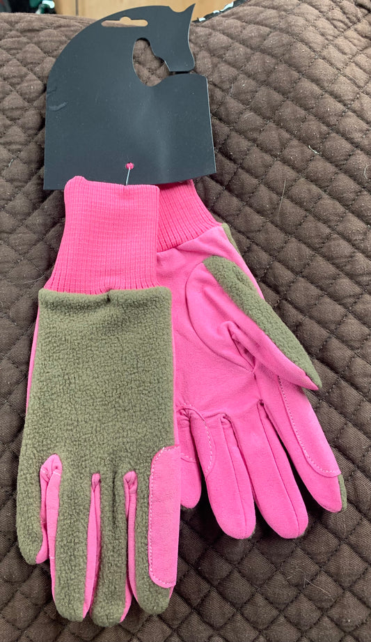 New Amara Fleece 2-tone Horse Riding Gloves Childs Small Pink / Grey