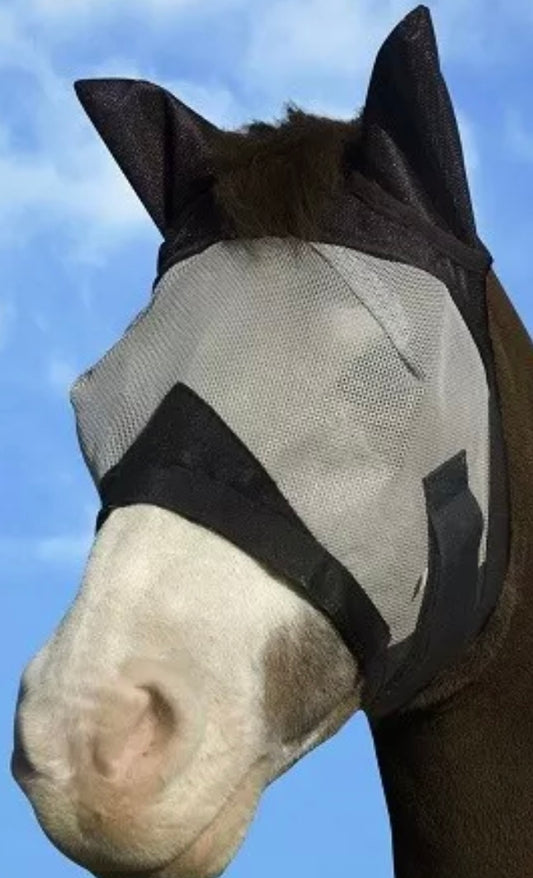 Pony size Grey mesh black elasticated ears 50% UV protection fly mask