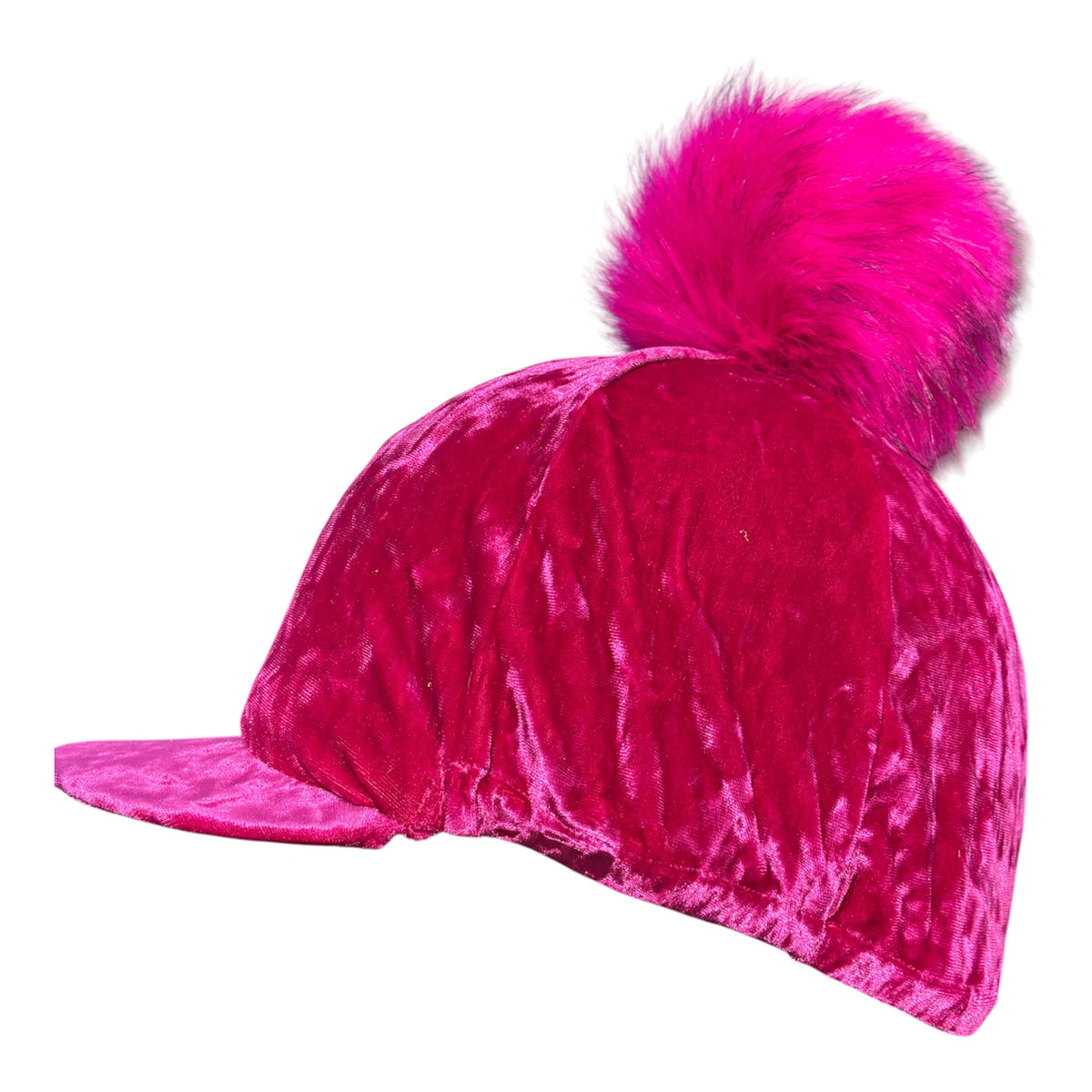 Stockinjur bright pink velvet hat Silk with large faux fur pom-pom