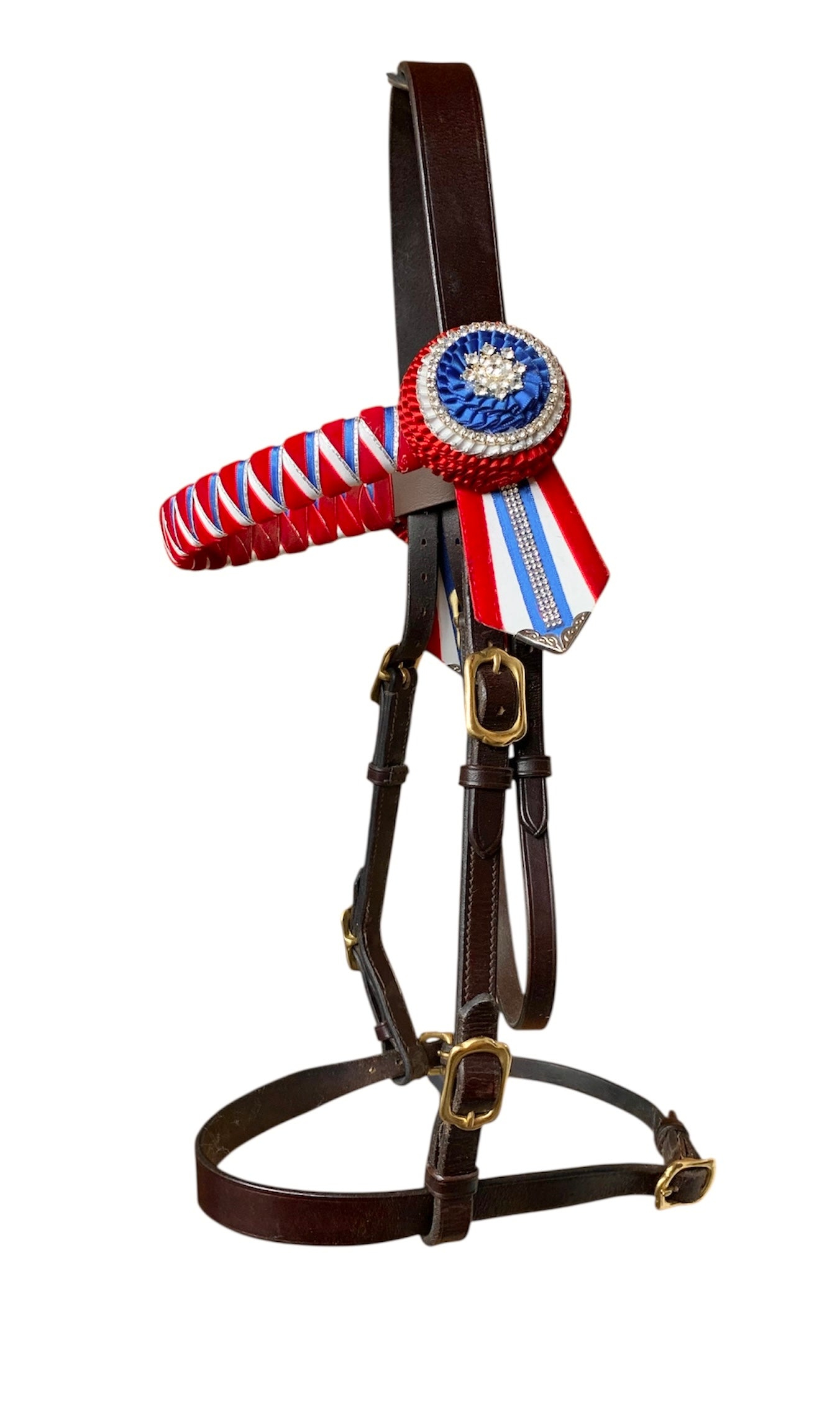 Shires cob size brown inhand bridle with brass buckles & bling browband