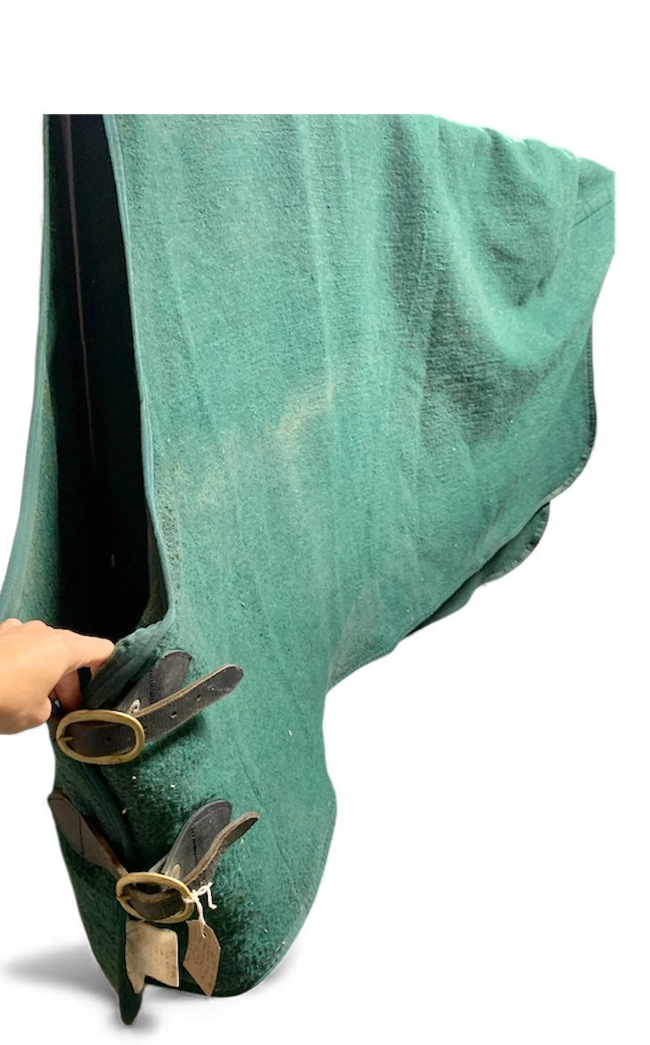 6’0” heavy wool rug with leather straps and brass buckles