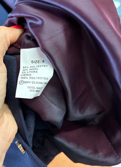 Size 8 showing shop navy inhand showing waistcoat
