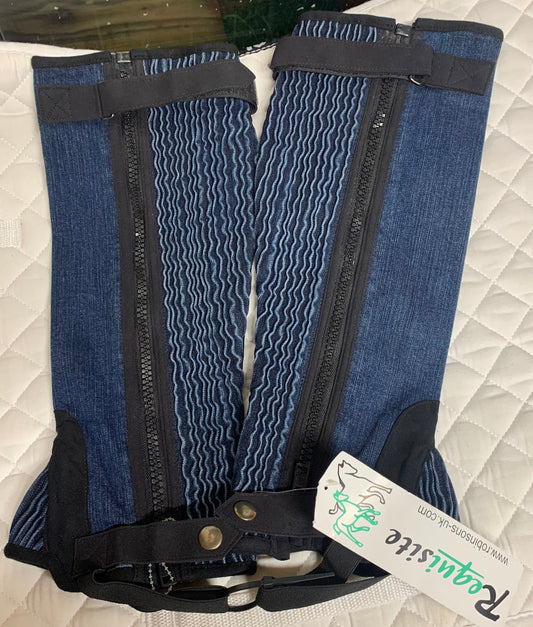 New with tag denim half chaps size 12-14 years or would fit small adult