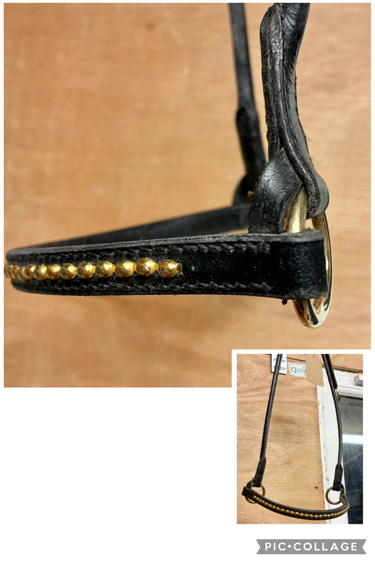 New Black rolled  leather in-hand show halter - size Arab 

Beautiful brass detail to the noseband