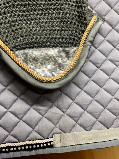 Grey silver sparkly cob bling matchy diamanté saddled pad and ears set
