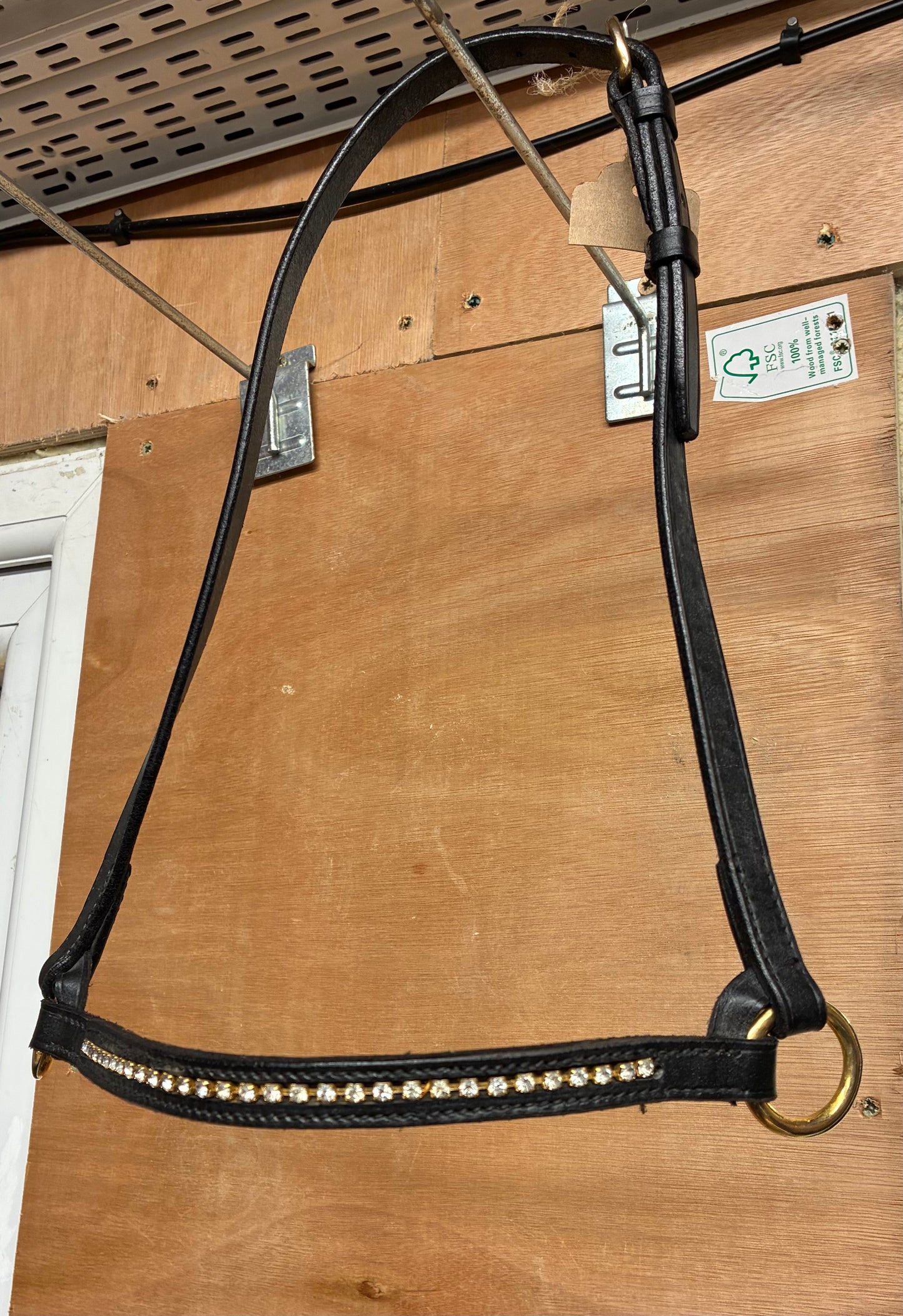New Black leather in-hand diamante show halter - size Arab ref2