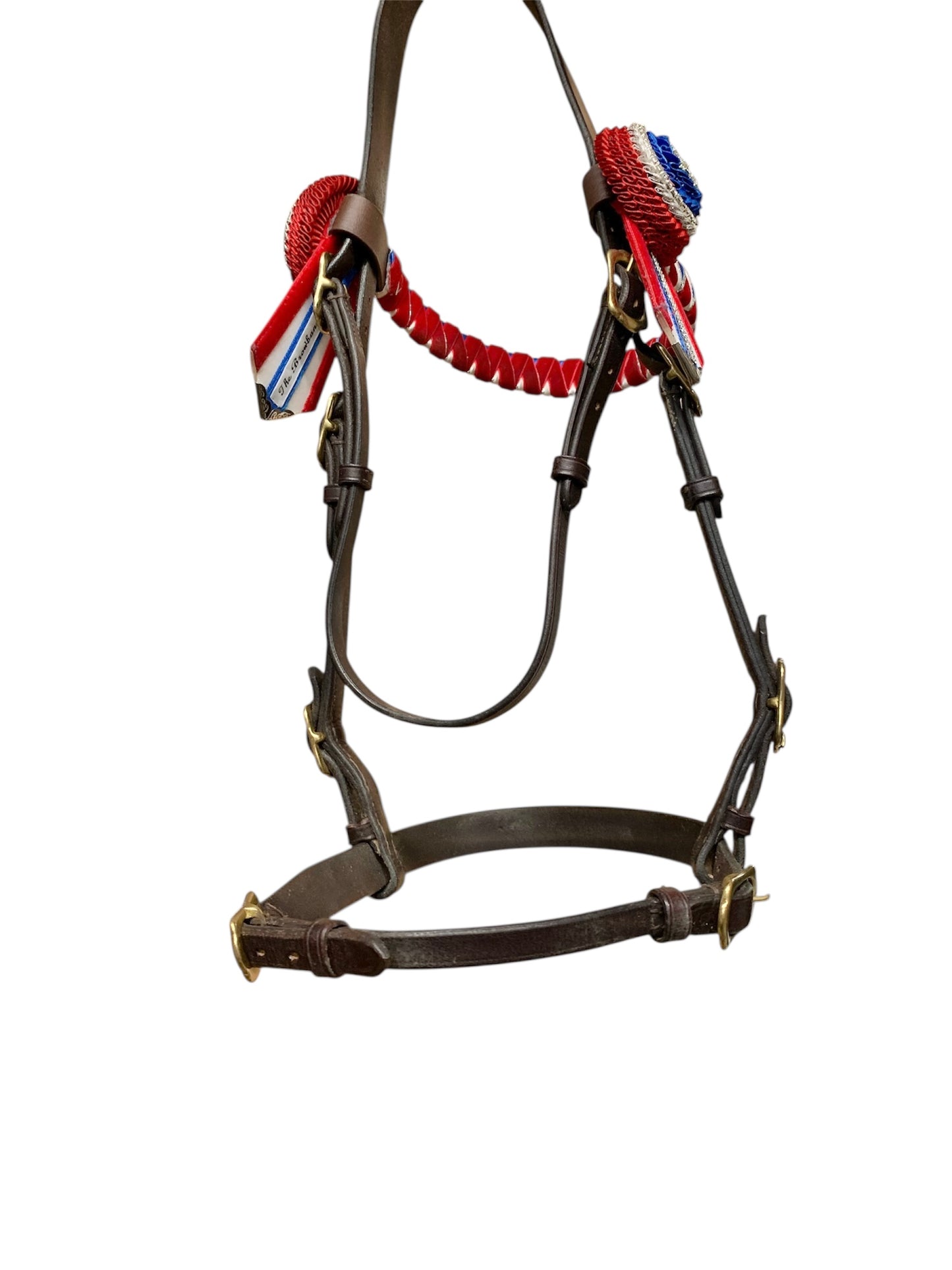Shires cob size brown inhand bridle with brass buckles & bling browband