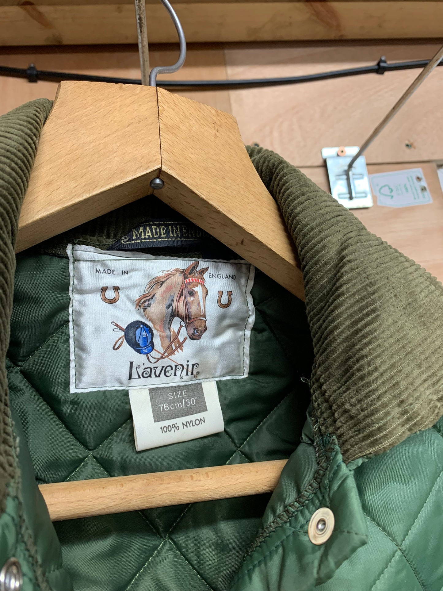 Unworn Child’s/teen/small adult 30” chest green quilted country coat