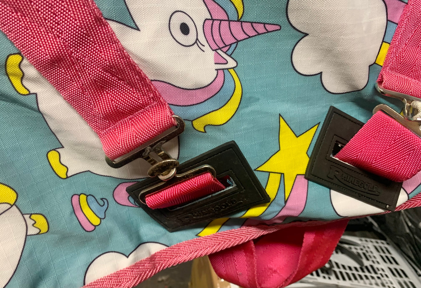3’6 Rhinegold no fill unicorn aqua & pink turnout rug