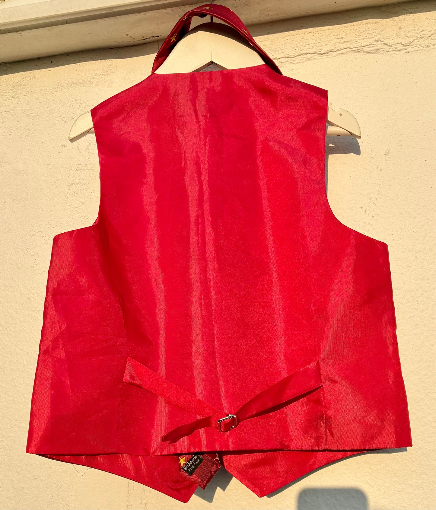 Equetech Junior  burgandy & gold star design showing Waistcoat  with matching tie size medium