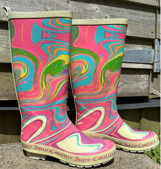 Juicy couture colourful Adele swirl wellies ladies UK 4