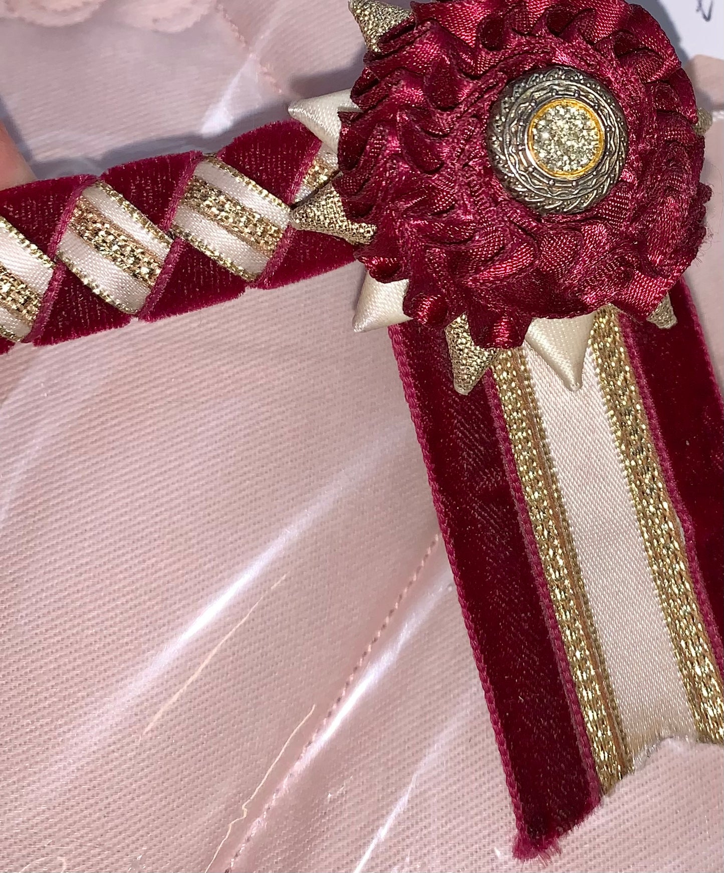 Red/maroon/gold velvet show/christmas browband 14” pony/cob