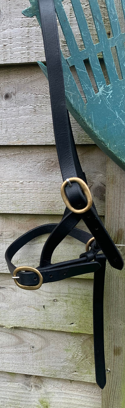 Black leather brass buckle Shetland/mini size filly slip